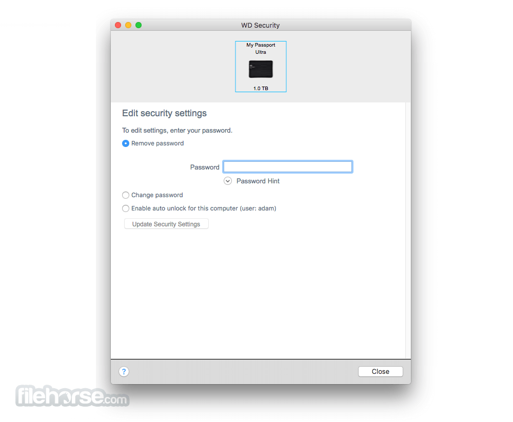 create password for wd passport for mac